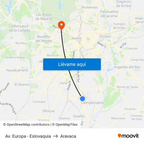 Av. Europa - Eslovaquia to Aravaca map