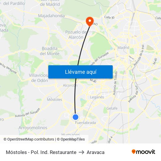 Móstoles - Pol. Ind. Restaurante to Aravaca map