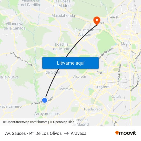 Av. Sauces - P.º De Los Olivos to Aravaca map