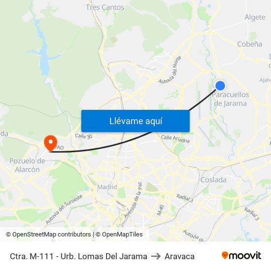 Ctra. M-111 - Urb. Lomas Del Jarama to Aravaca map