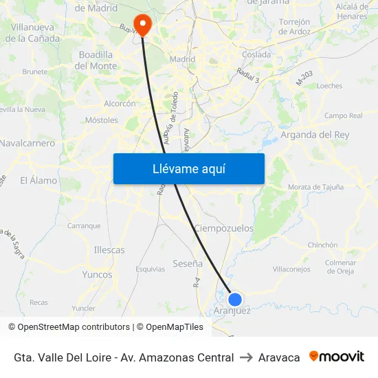 Gta. Valle Del Loire - Av. Amazonas Central to Aravaca map