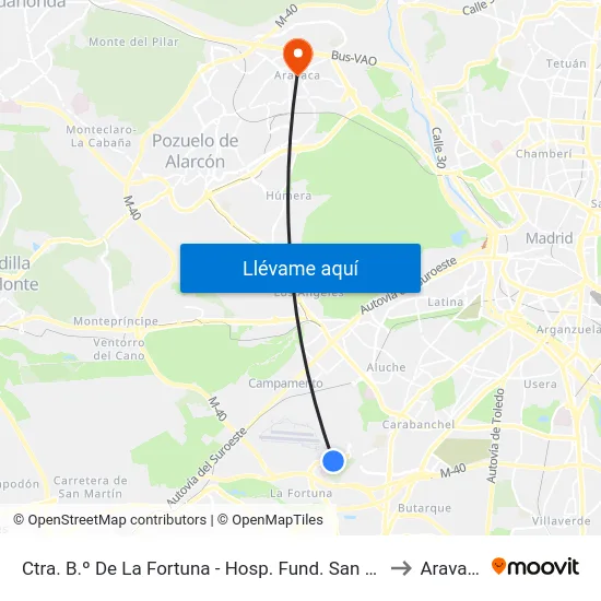 Ctra. B.º De La Fortuna - Hosp. Fund. San José to Aravaca map