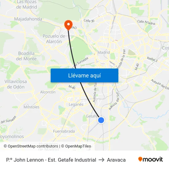 P.º John Lennon - Est. Getafe Industrial to Aravaca map