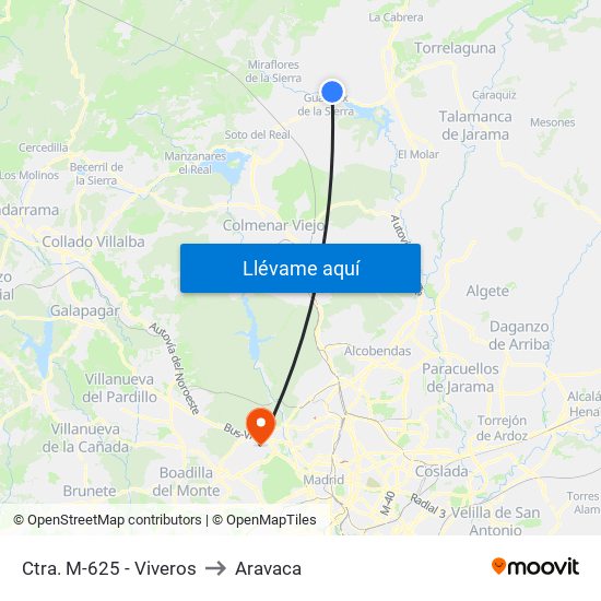 Ctra. M-625 - Viveros to Aravaca map