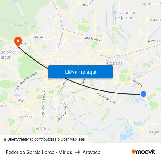 Federico García Lorca - Mirlos to Aravaca map