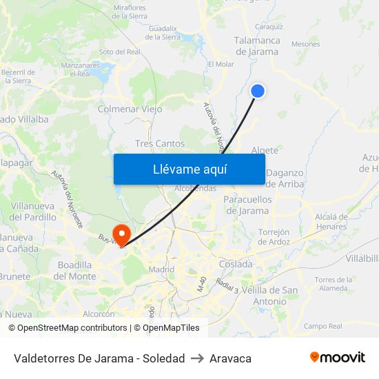 Valdetorres De Jarama - Soledad to Aravaca map