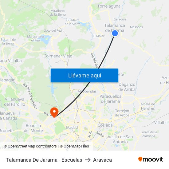 Talamanca Del Jarama - Escuelas to Aravaca map