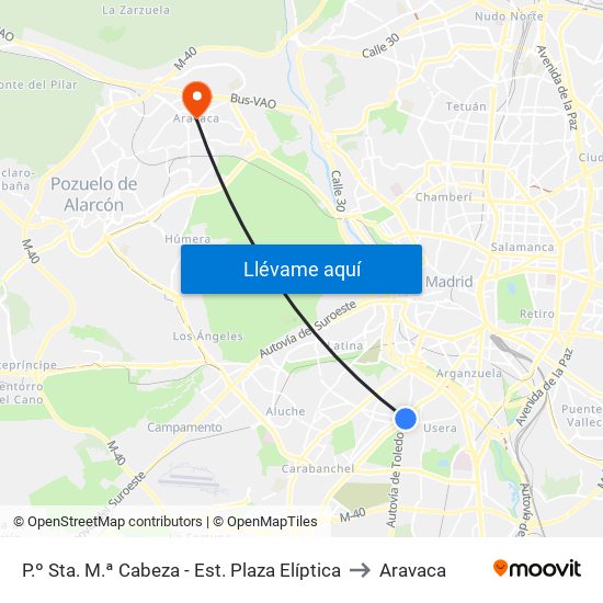 P.º Sta. M.ª Cabeza - Est. Plaza Elíptica to Aravaca map