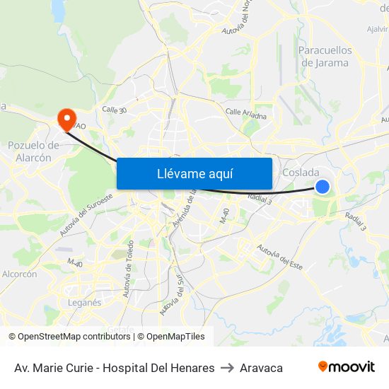 Av. Marie Curie - Hospital Del Henares to Aravaca map