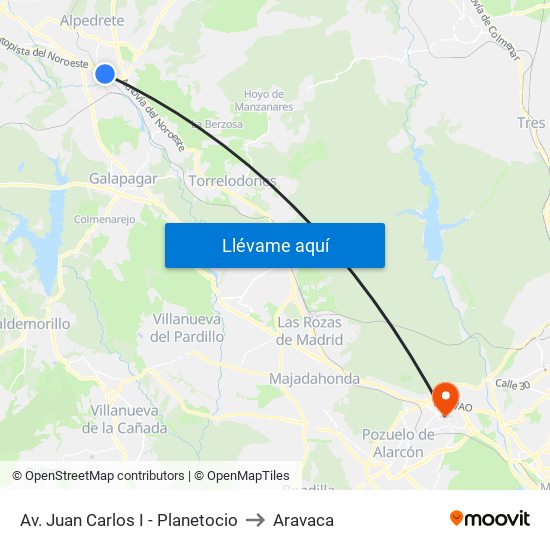 Av. Juan Carlos I - Planetocio to Aravaca map