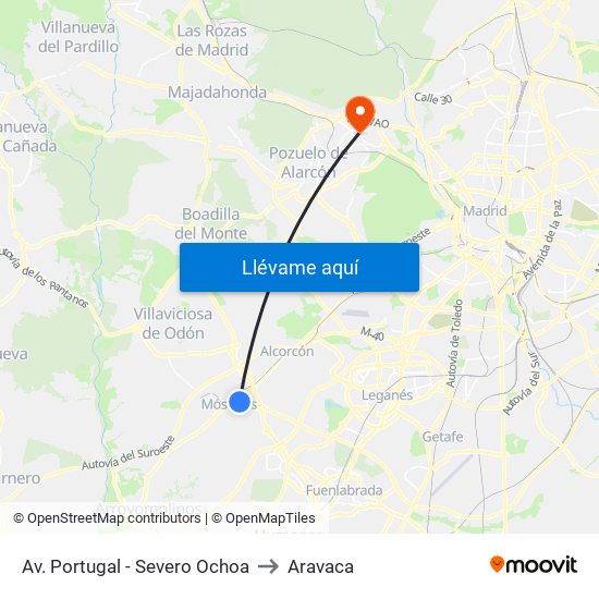 Av. Portugal - Severo Ochoa to Aravaca map