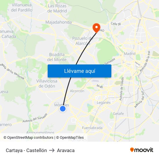Cartaya - Castellón to Aravaca map