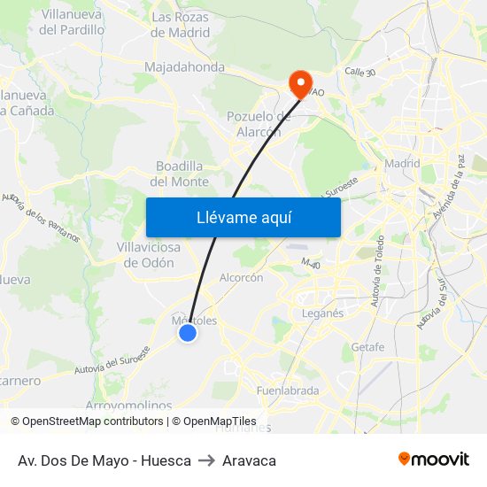 Av. Dos De Mayo - Huesca to Aravaca map