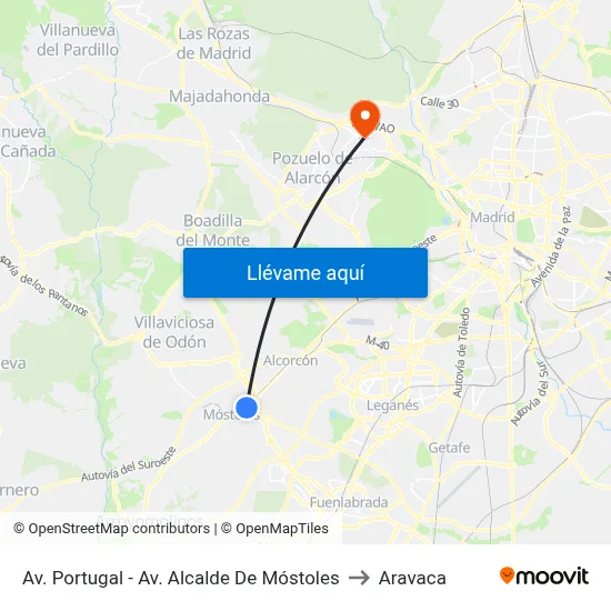 Av. Portugal - Av. Alcalde De Móstoles to Aravaca map