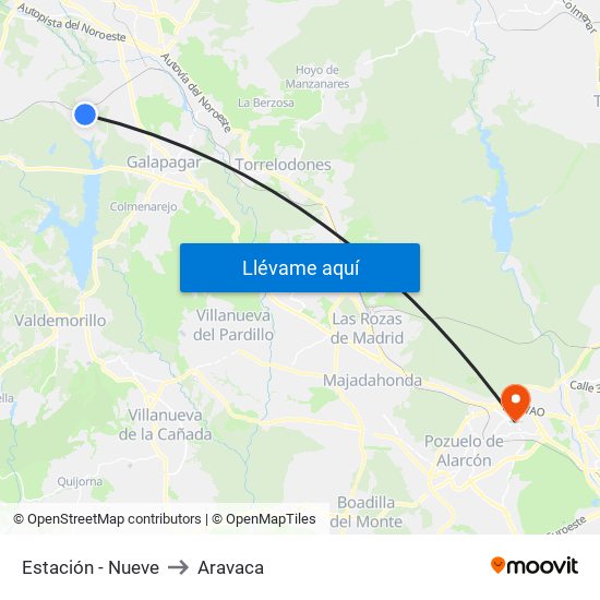 Estación - Nueve to Aravaca map