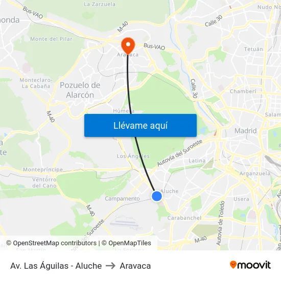 Av. Las Águilas - Aluche to Aravaca map