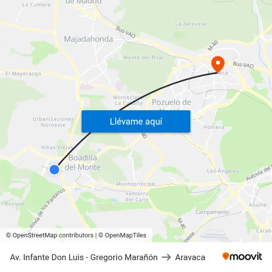 Av. Infante Don Luis - Gregorio Marañón to Aravaca map