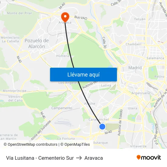 Vía Lusitana - Cementerio Sur to Aravaca map