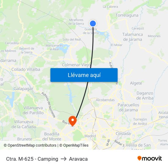 Ctra. M-625 - Camping to Aravaca map