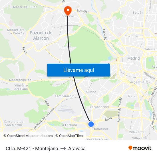 Ctra. M-421 - Montejano to Aravaca map