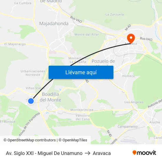 Av. Siglo XXI - Miguel De Unamuno to Aravaca map