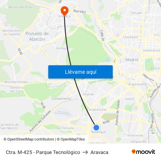 Ctra. M-425 - Parque Tecnológico to Aravaca map