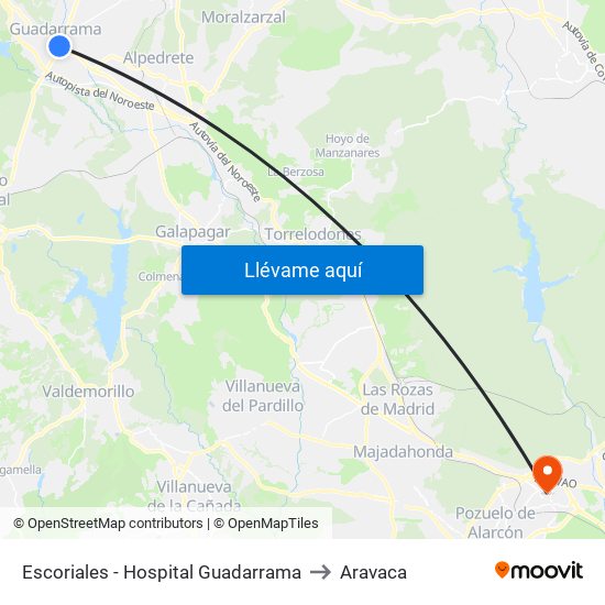 Escoriales - Hospital Guadarrama to Aravaca map