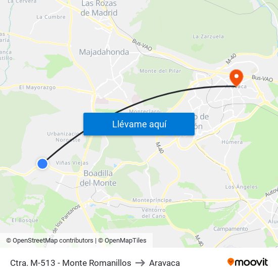 Ctra. M-513 - Monte Romanillos to Aravaca map