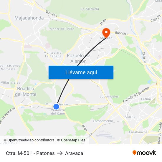 Ctra. M-501 - Patones to Aravaca map