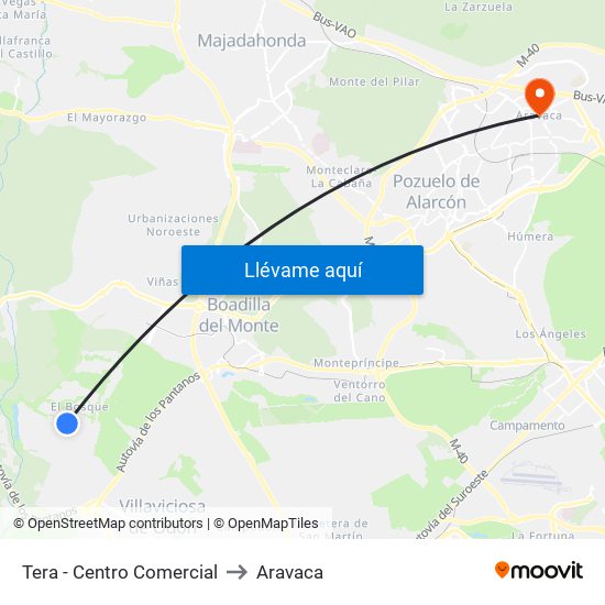 Tera - Centro Comercial to Aravaca map