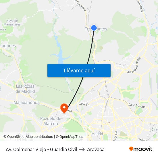 Av. Colmenar Viejo - Guardia Civil to Aravaca map