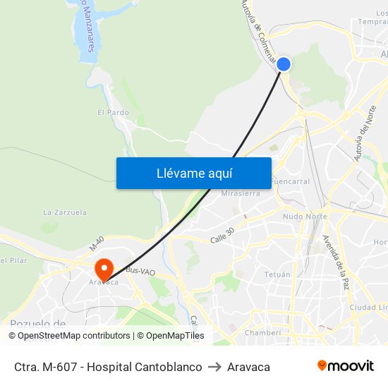 Ctra. M-607 - Hospital Cantoblanco to Aravaca map