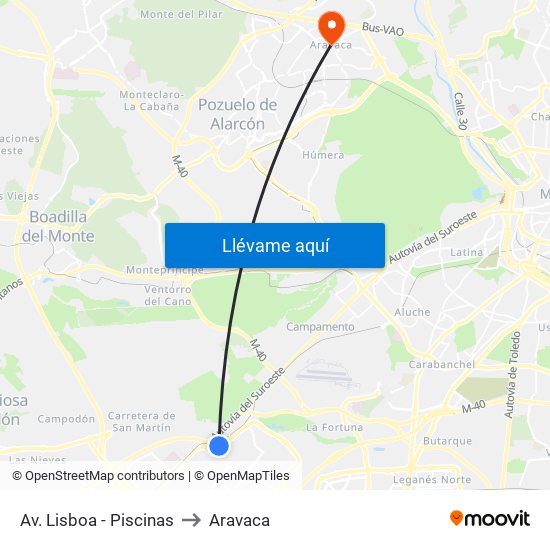 Av. Lisboa - Piscinas to Aravaca map