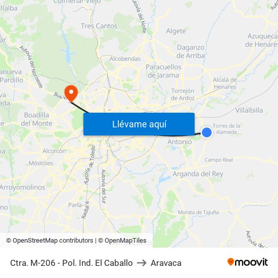 Ctra. M-206 - Pol. Ind. El Caballo to Aravaca map
