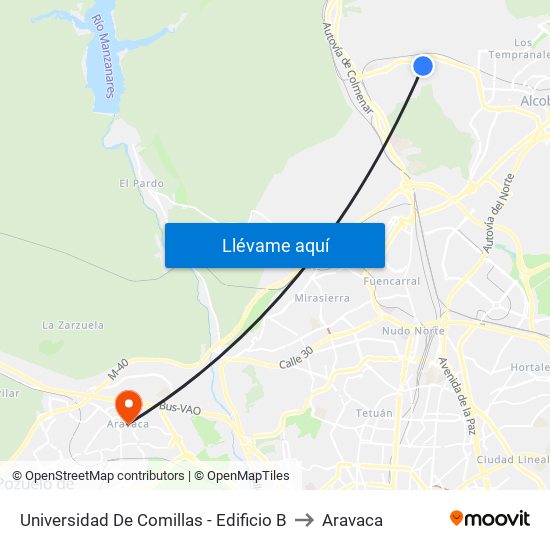 Universidad De Comillas - Edificio B to Aravaca map
