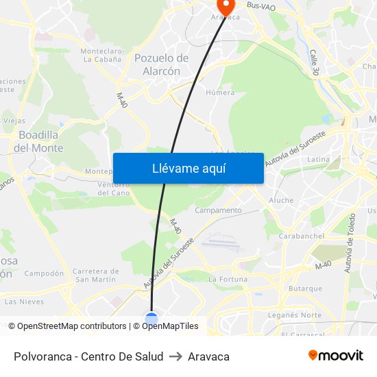 Polvoranca - Centro De Salud to Aravaca map