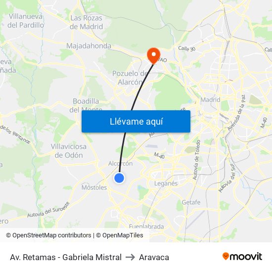 Av. Retamas - Gabriela Mistral to Aravaca map