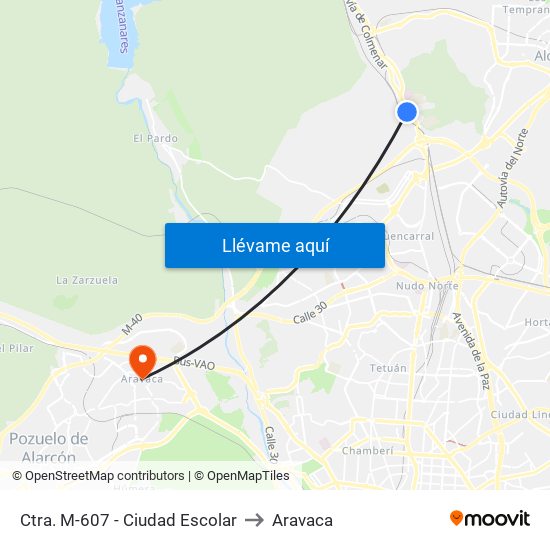 Ctra. M-607 - Ciudad Escolar to Aravaca map