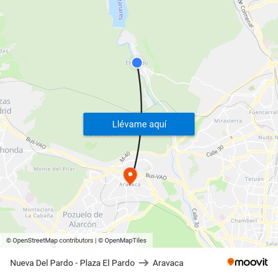 Nueva Del Pardo - Plaza El Pardo to Aravaca map