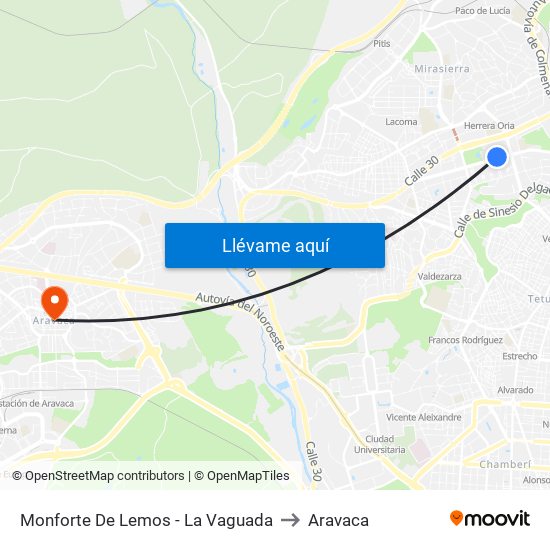 Monforte De Lemos - La Vaguada to Aravaca map