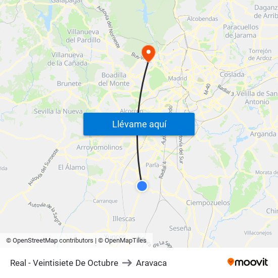 Real - Veintisiete De Octubre to Aravaca map