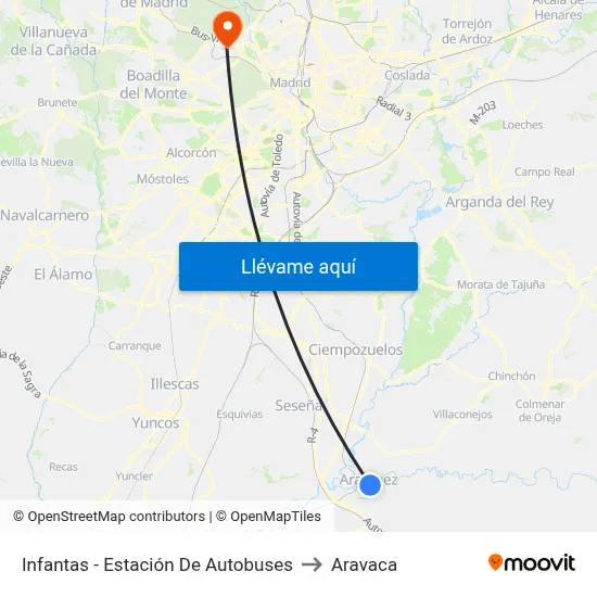 Infantas - Estación De Autobuses to Aravaca map