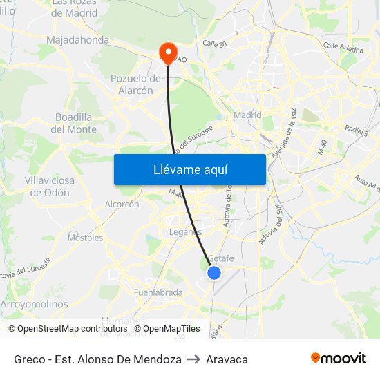 Greco - Est. Alonso De Mendoza to Aravaca map