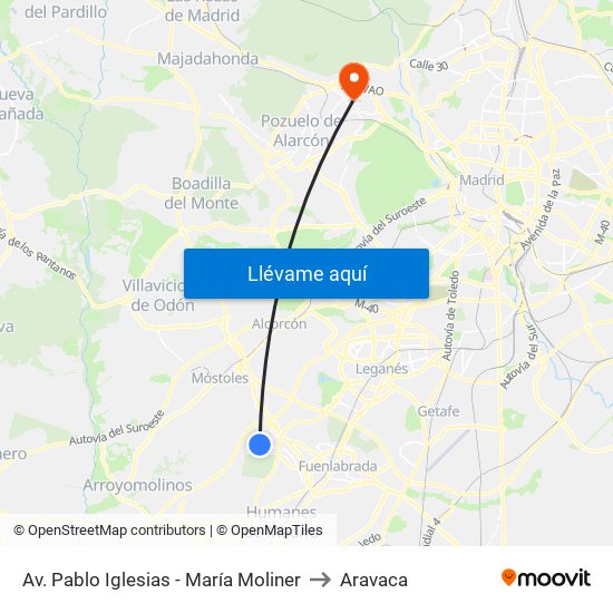 Av. Pablo Iglesias - María Moliner to Aravaca map