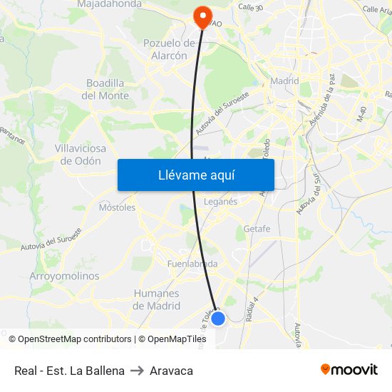 Real - Est. La Ballena to Aravaca map