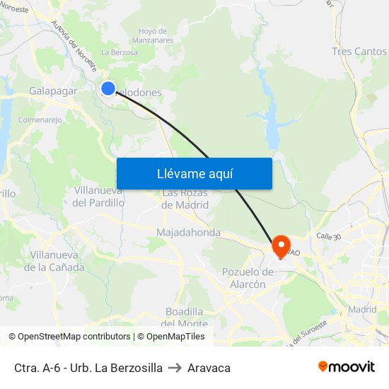 Ctra. A-6 - Urb. La Berzosilla to Aravaca map