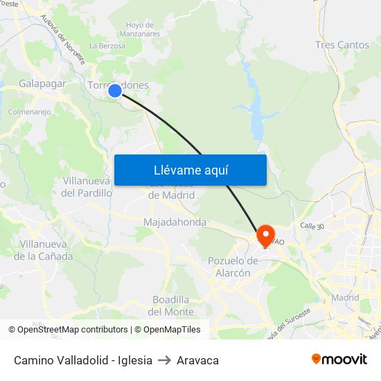 Camino Valladolid - Iglesia to Aravaca map