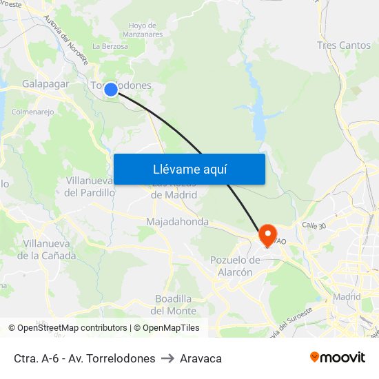 Ctra. A-6 - Av. Torrelodones to Aravaca map