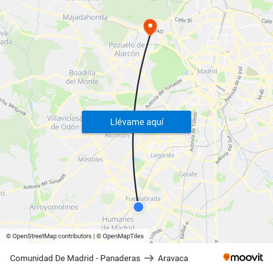 Comunidad De Madrid - Panaderas to Aravaca map