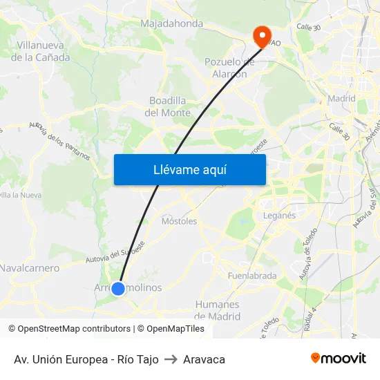 Av. Unión Europea - Río Tajo to Aravaca map